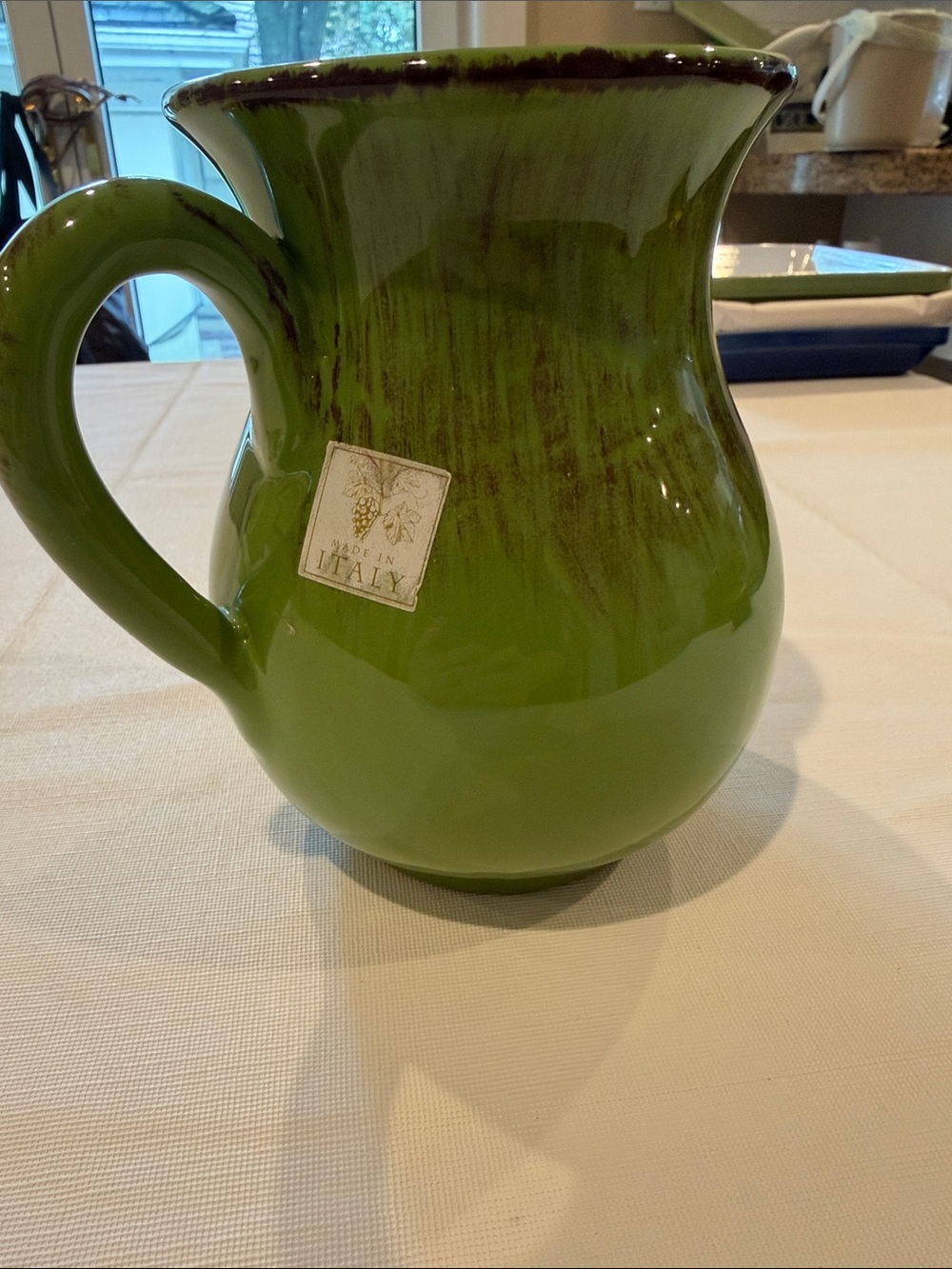 Terracotta De Silva Terre D'Umbria~Rustic Green Pitcher Made in Italy 6-1/2”Tall
